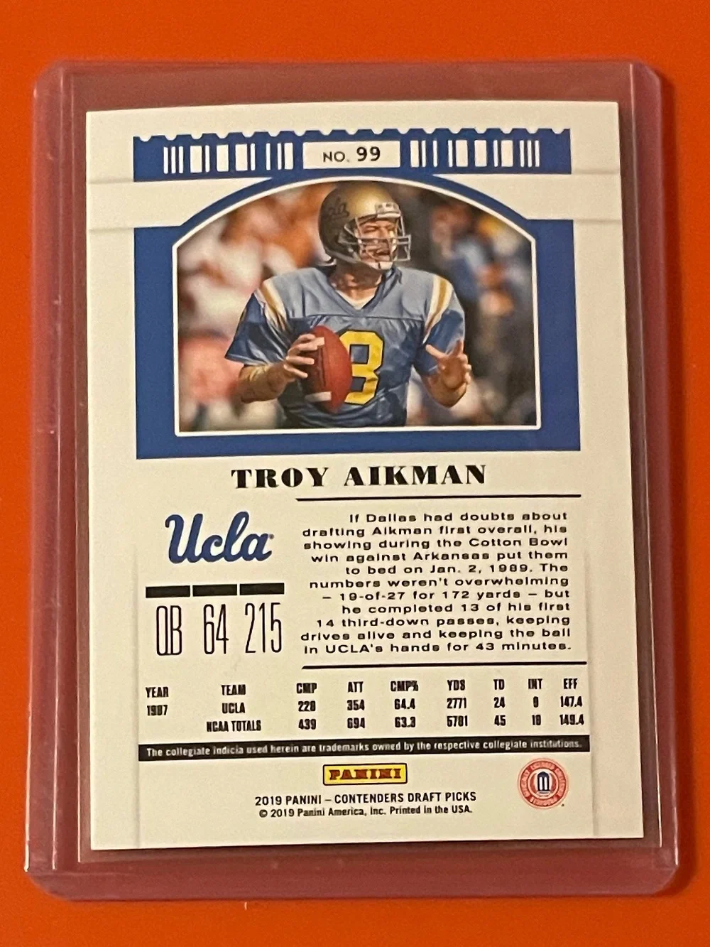Troy Aikman #99 2019 Panini Contenders Draft Picks Football Trading Card